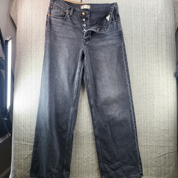 Madewell Low-Slung Baggy Jeans Womens 27 Gray Wide Leg Denim Button Fly - Picture 2 of 8